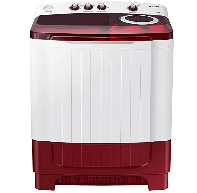 Samsung 8.5 Kg Semi-Automatic 5 Star Top Loading Washing Machine (WT85R4200RR/TL,  Grey, Red Lid (Transparent), Hexa Storm Pulsator)