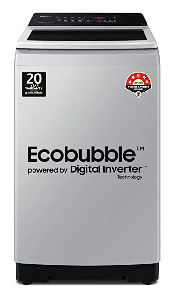 Samsung 7 Kg Inverter 5 Star Fully-Automatic Top Load Eco Bubble Washing Machine (WA70BG4441YYTL), Bubble Storm Technology, Lavender Gray