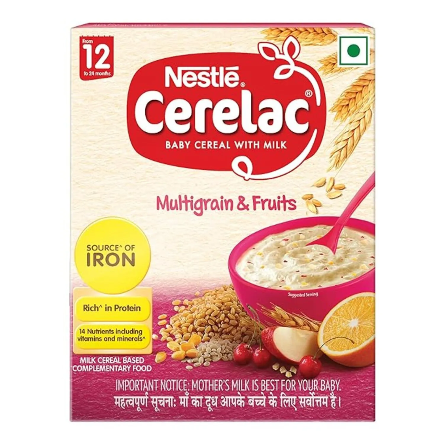 CERELAC Pack of 5 Baby Cereal with Milk , Multigrain & Fruits , From 12 to 24 Months