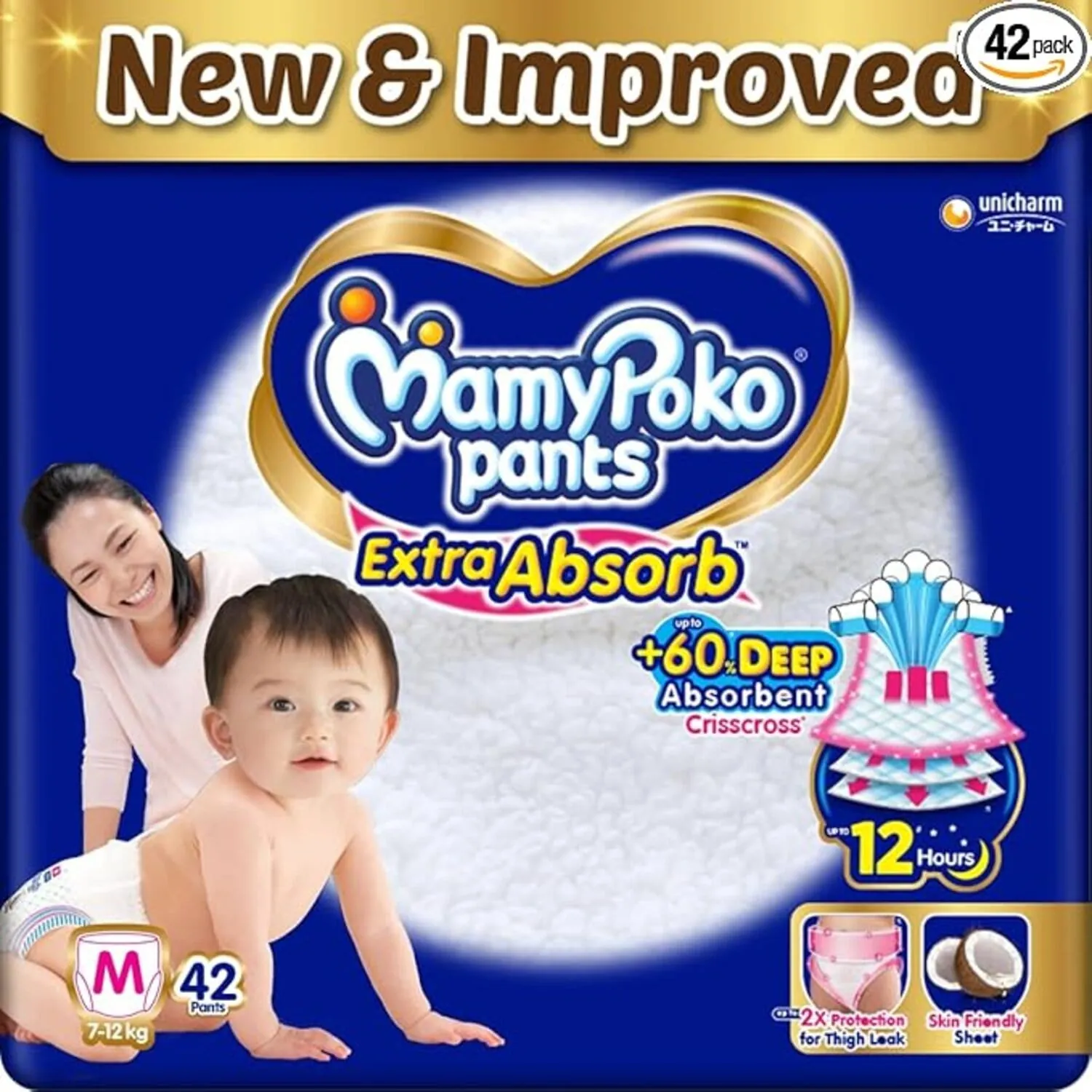 MamyPoko Pants Extra Absorb Baby Diapers, Medium (M), 42 Count