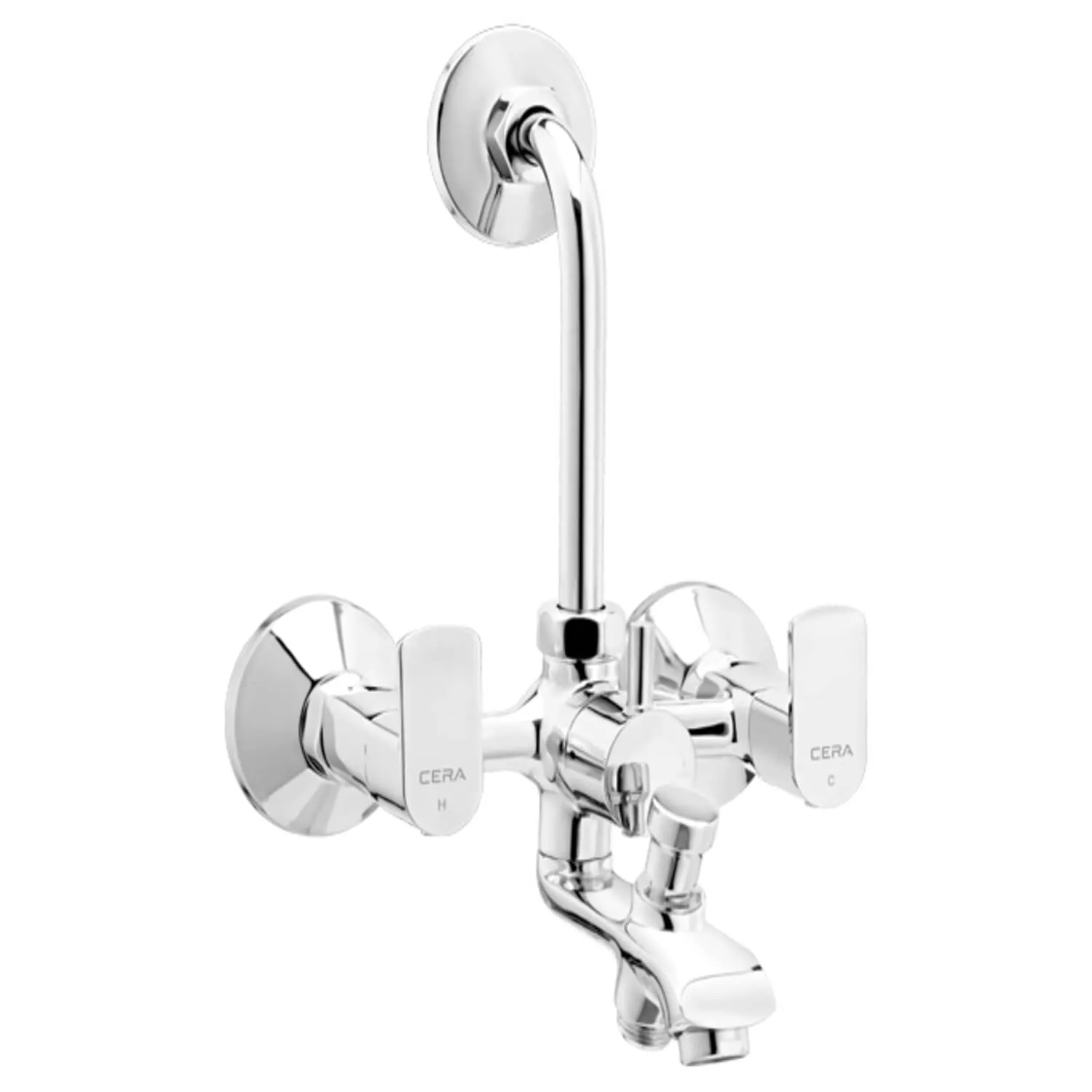 CERA Chromo Quarter Turn Wall Mixer with Bend Pipe for Telephonic and Overhead Shower  (F1019403)