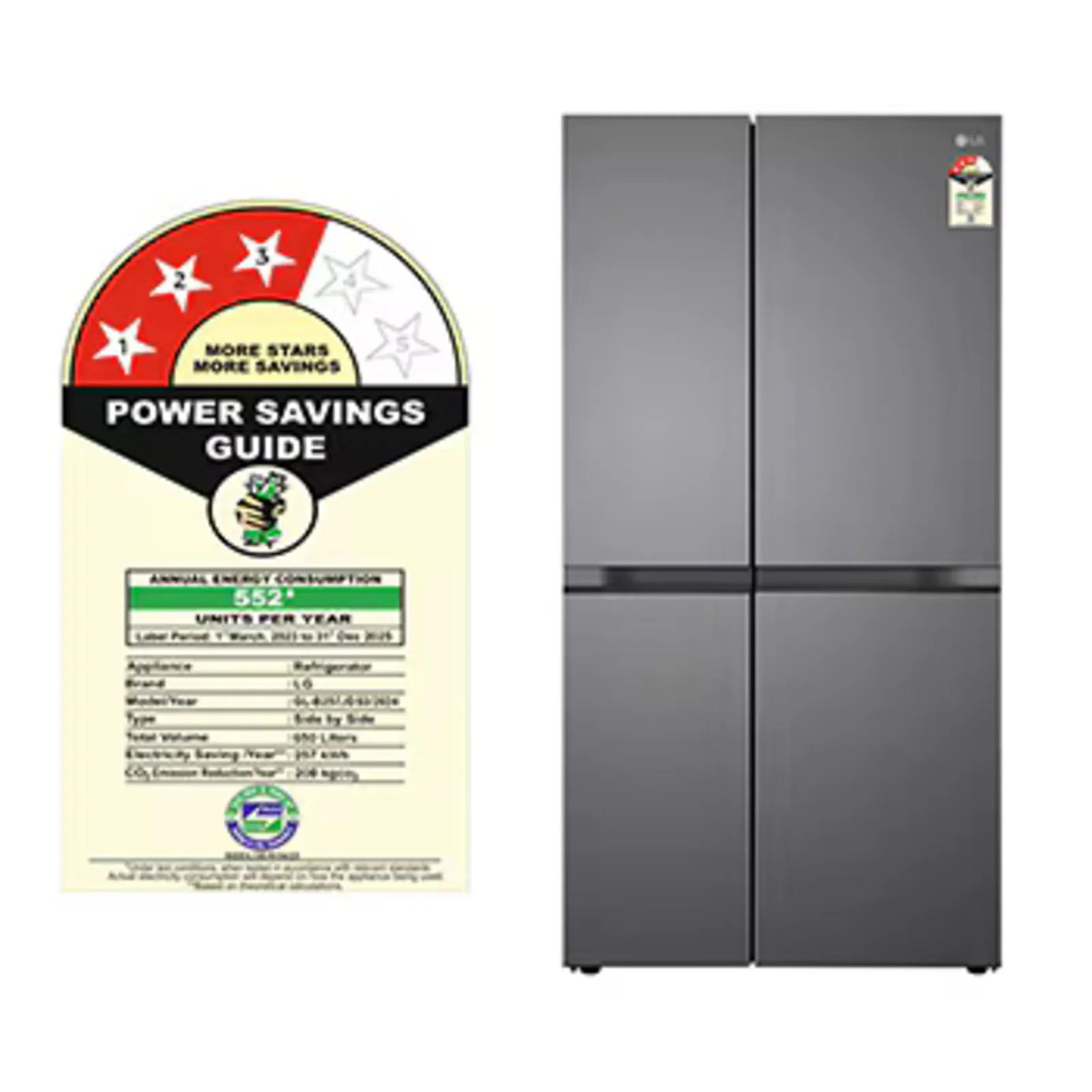 Buy LG GL-B257JDS3 650L 3-Star Side-by-Side Refrigerator | Convertible, Smart Diagnosis™, Multi Air Flow | Dazzle Steel