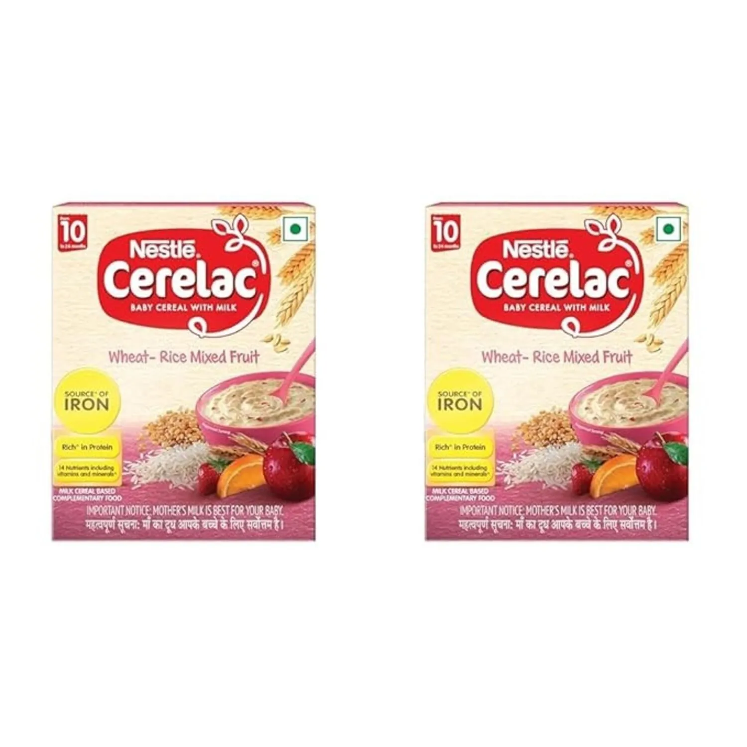 CERELAC Pack of 2  Baby Cereal with Milk, Wheat - Rice Mixed Fruit, From 10 to 24 Months, Stage 3