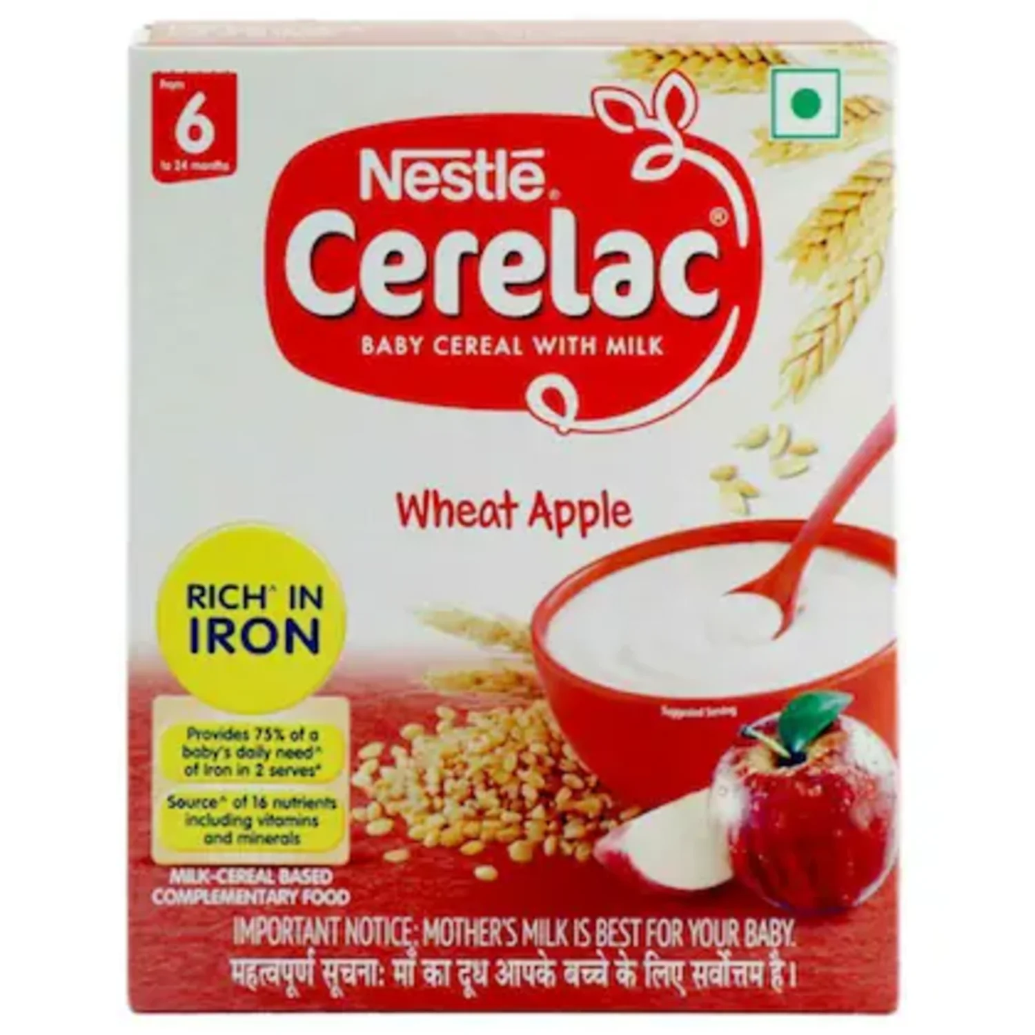 CERELAC Pack of 3 Baby Cereal with Milk, Wheat Apple, Stage 1, From 6 to 24 Months